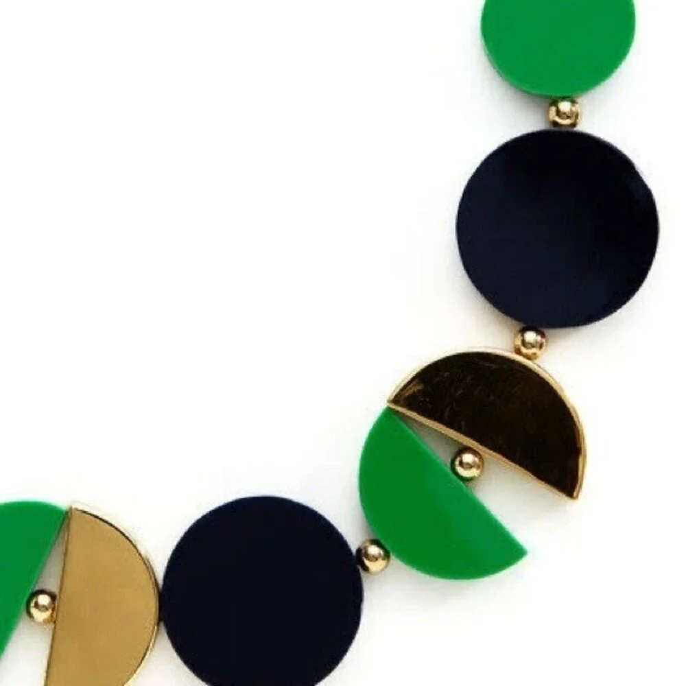 Kate Spade Double Exposure Necklace Green Gold Black Modern Art Discs